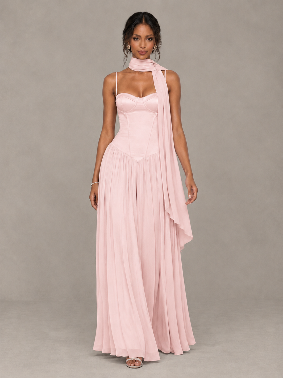 BOLODOO Blush Pink Corset Bridesmaid Dress with Scarf - Blush Pink - Blush Pink (4)