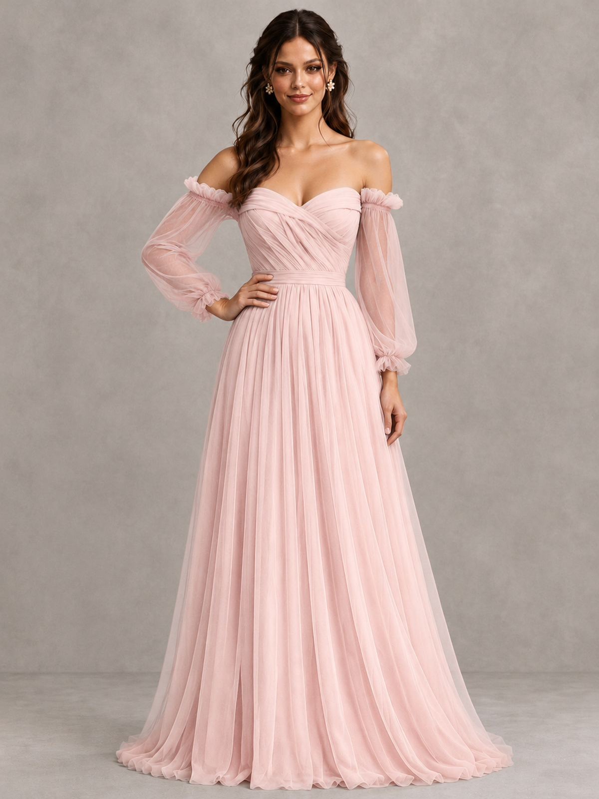 BOLODOO Blush Pink Off-the-Shoulder Long Sleeve A-Line Bridesmaid Dress - Blush Pink - Blush Pink (4)
