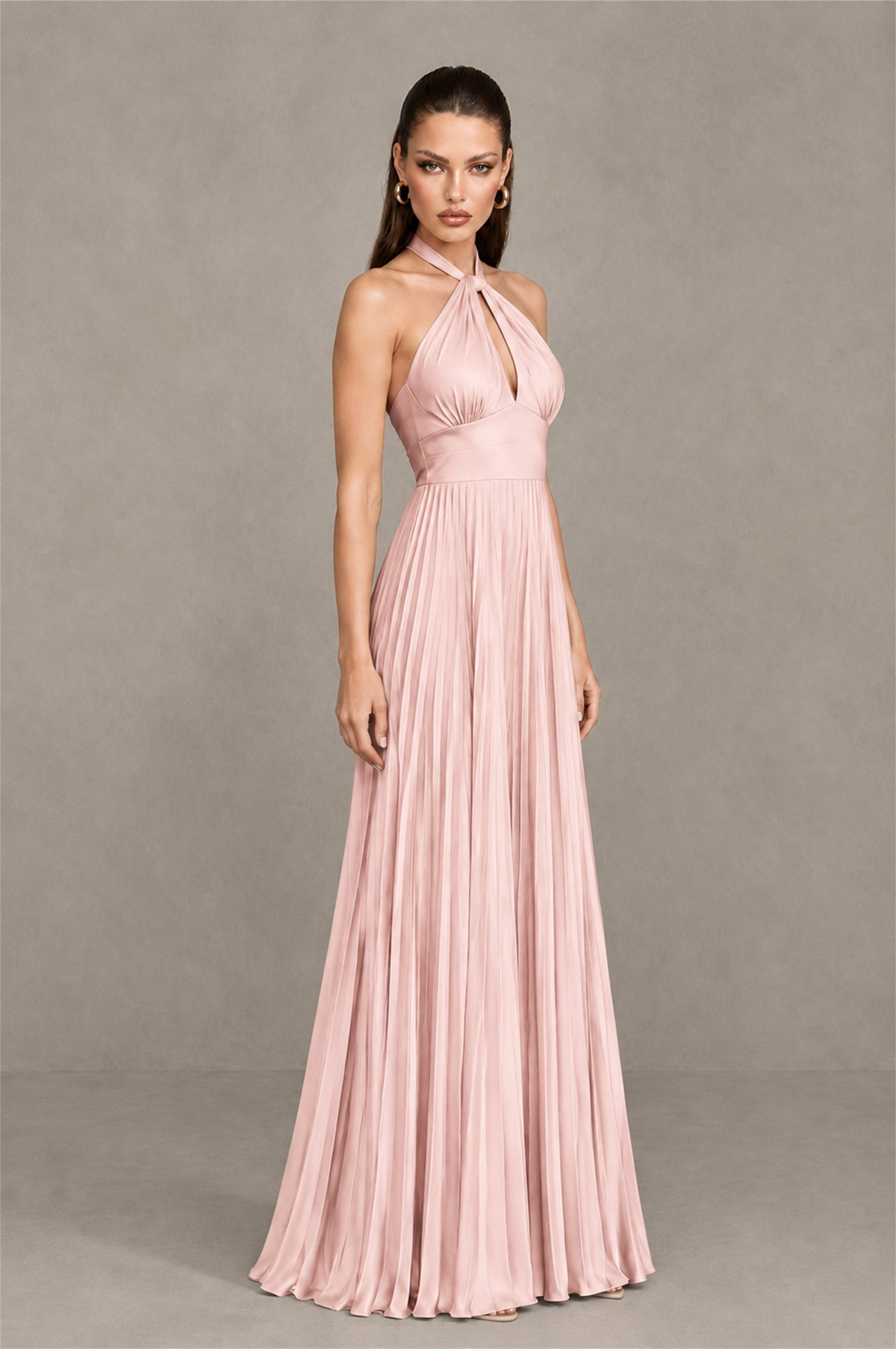 BOLODOO Blush Pink Halter Pleated A-Line Evening Dress - Blush Pink