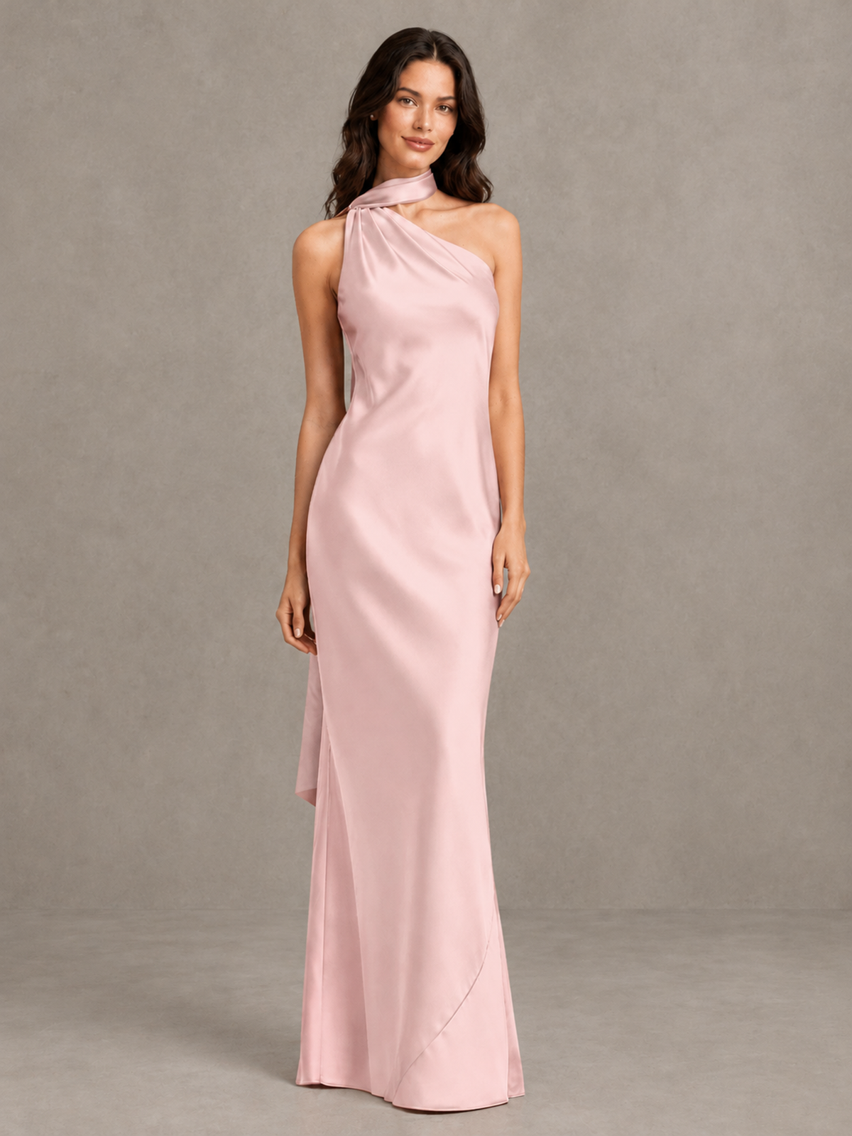 BOLODOO Blush Pink Satin One-Shoulder Bridesmaid Dress with Open Back - Blush Pink - Blush Pink (4)