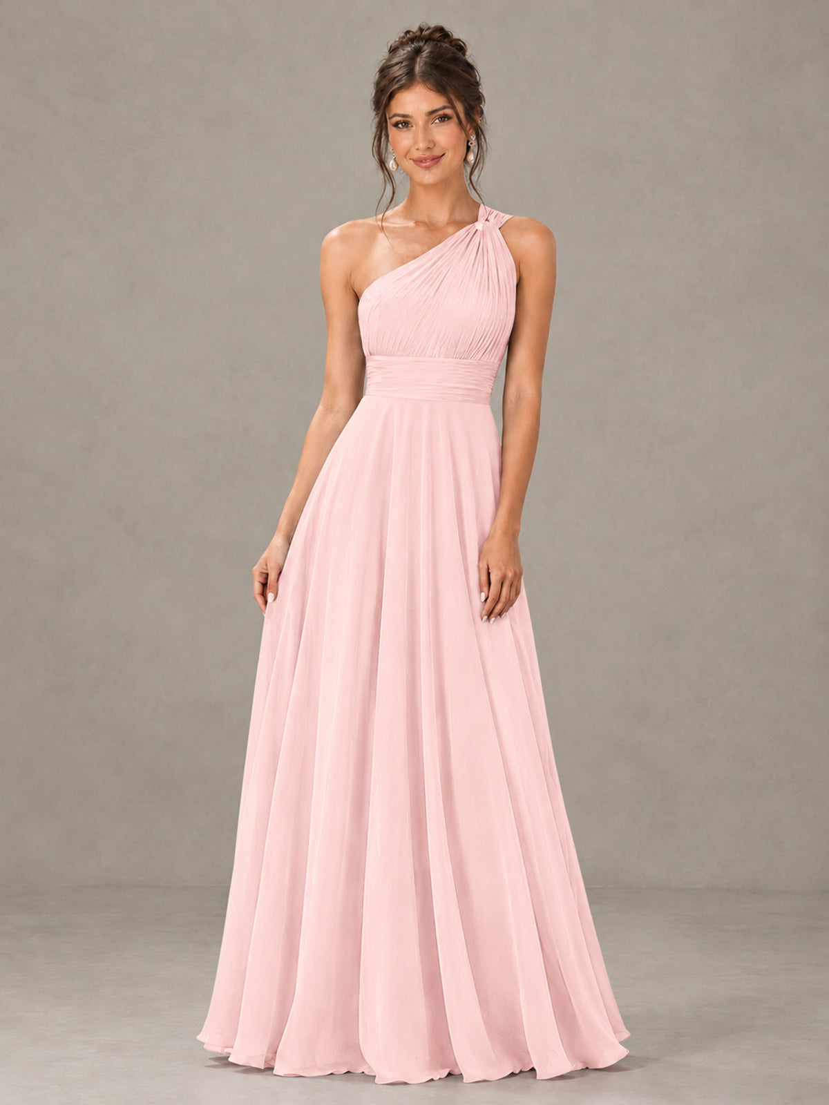 BOLODOO Blush Pink One-Shoulder Chiffon-Look Bridesmaid Dress - Blush Pink - Blush Pink (4)
