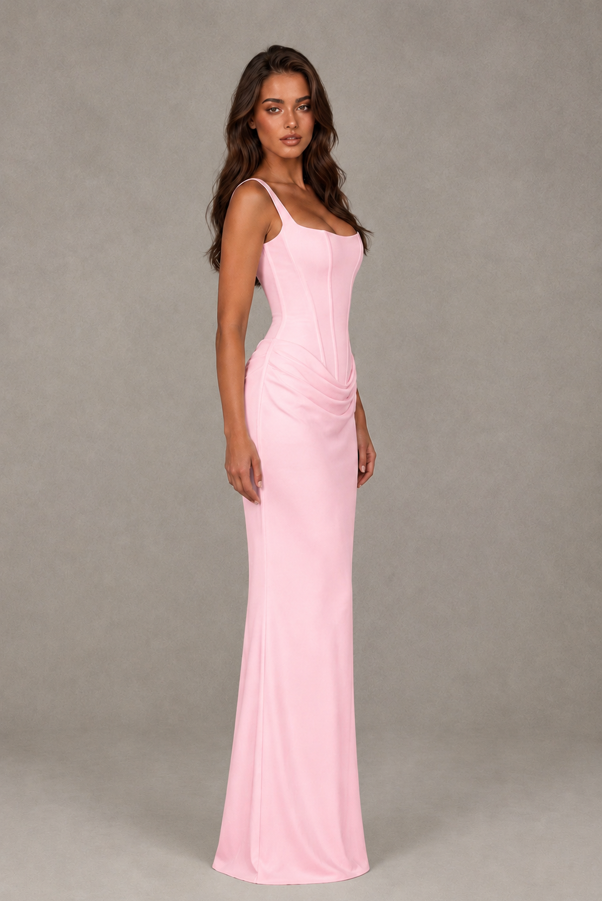 BOLODOO Blush Pink Square-Neck Lace-Up Back Bridesmaid Dress - Blush Pink