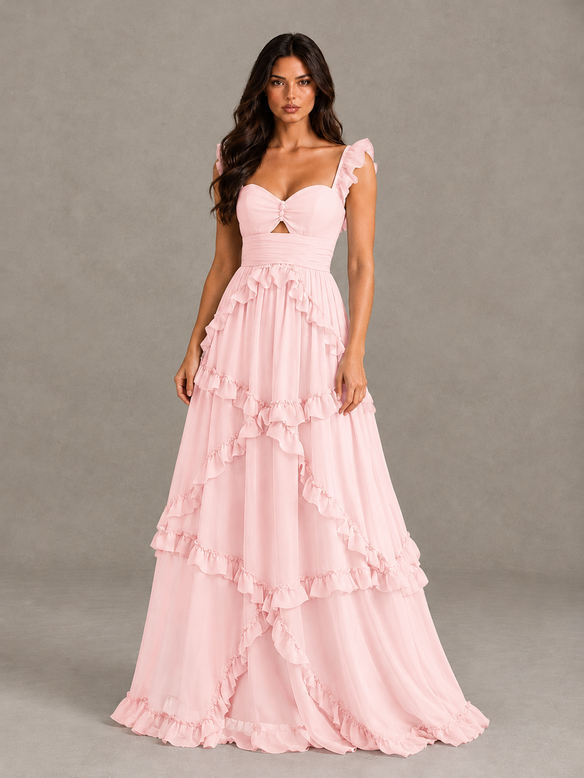 BOLODOO Blush Pink Ruffle A-Line Prom Dress with Open Back - Blush Pink - Blush Pink (4)
