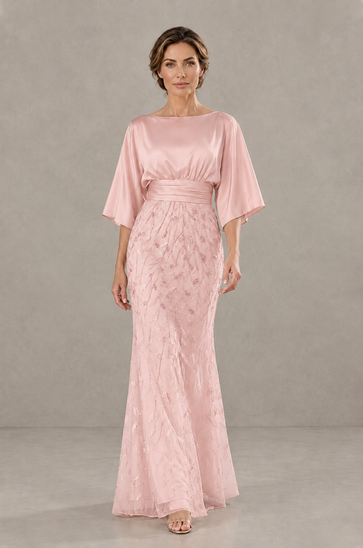 BOLODOO Blush Pink Mother of the Bride Dress with Kimono Sleeves, Satin Bodice & Sequin Embroidered Mermaid Floor-Length Gown - Blush Pink - Blush Pink_ (1)