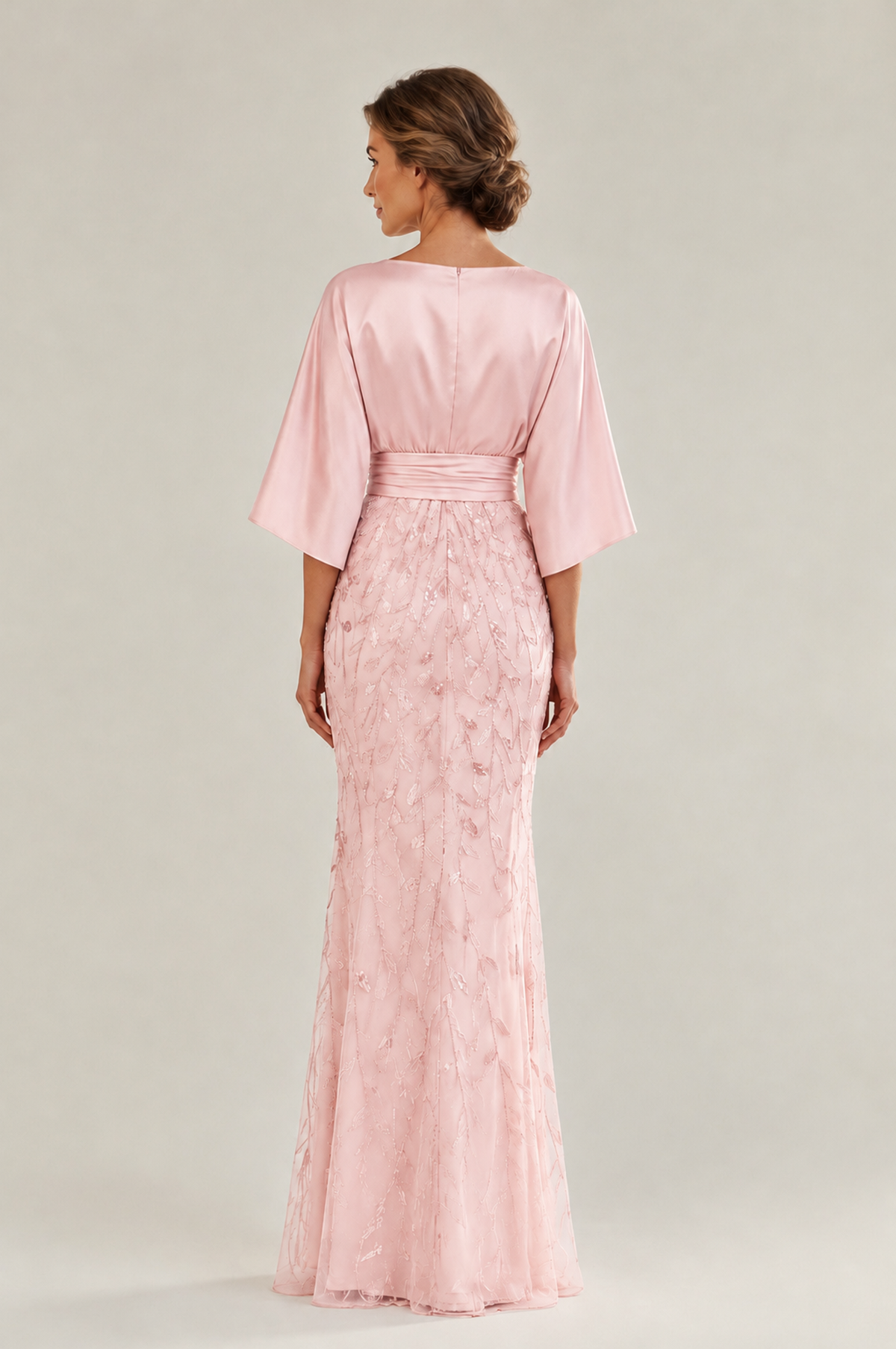 BOLODOO Blush Pink Mother of the Bride Dress with Kimono Sleeves, Satin Bodice & Sequin Embroidered Mermaid Floor-Length Gown - Blush Pink - Blush Pink_ (2)
