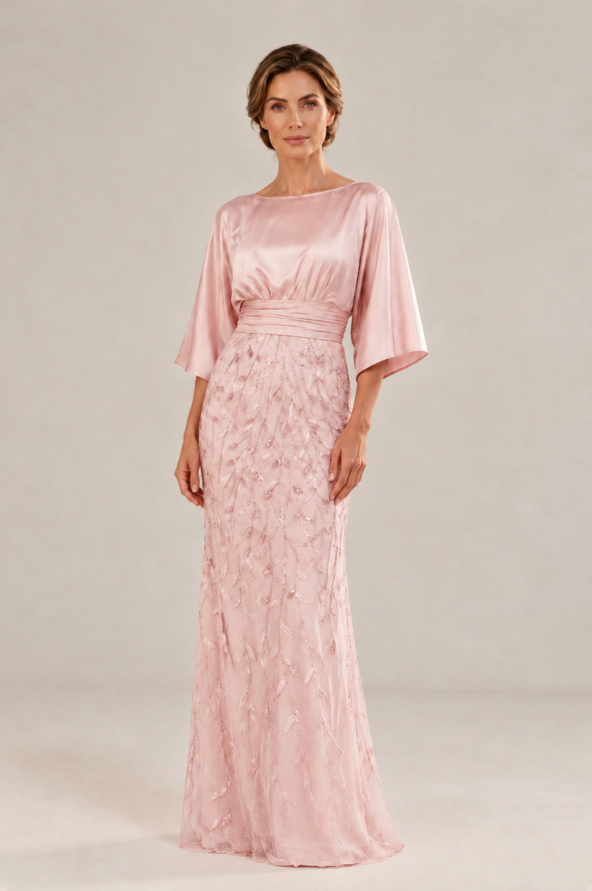 BOLODOO Blush Pink Mother of the Bride Dress with Kimono Sleeves, Satin Bodice & Sequin Embroidered Mermaid Floor-Length Gown - Blush Pink - Blush Pink_ (3)