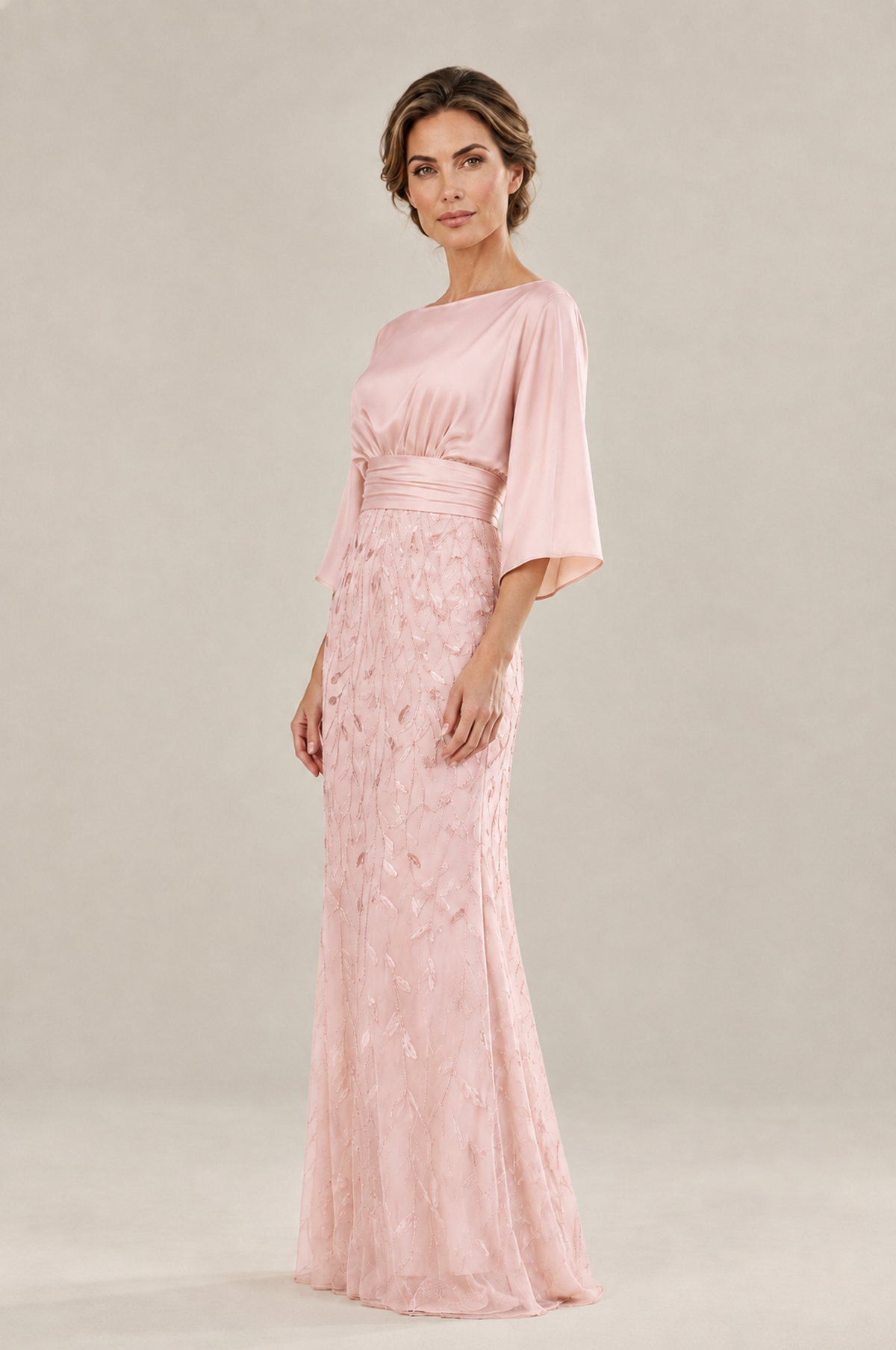 BOLODOO Blush Pink Mother of the Bride Dress with Kimono Sleeves, Satin Bodice & Sequin Embroidered Mermaid Floor-Length Gown - Blush Pink - Blush Pink_ (4)