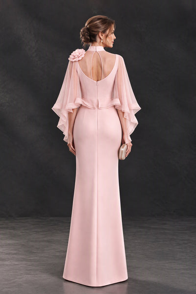 BOLODOO XX085 blush pink mother of the bride dress showing open upper back, narrow strap detail and back zipper, rear view