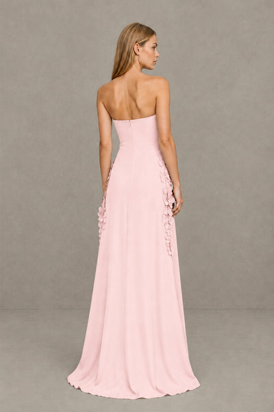 BOLODOO Blush Pink Strapless 3D Floral Appliqué Crepe Maxi Gown 