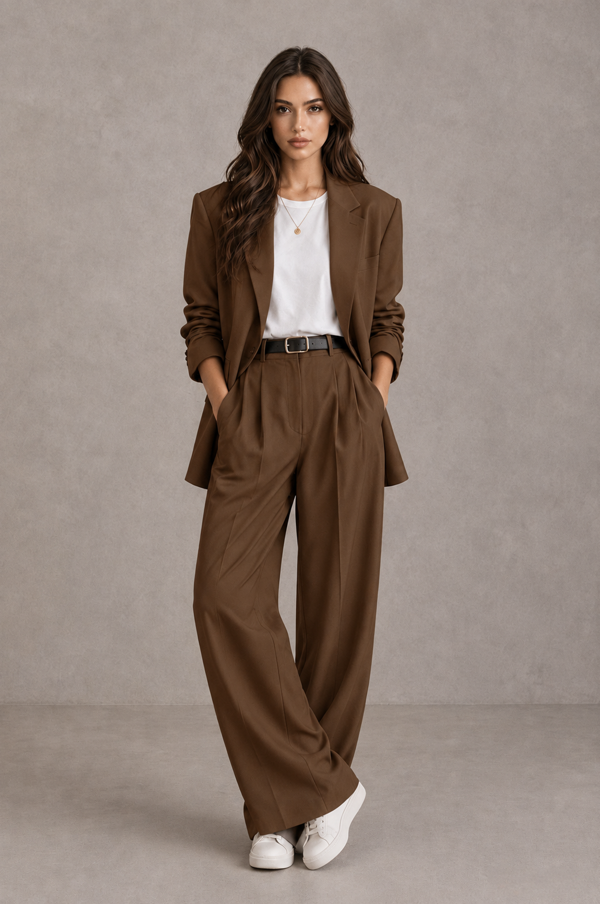 BOLODOO Brown Brown Blazer & Wide-Leg Pants Suit for Women - Brown - Brown_01