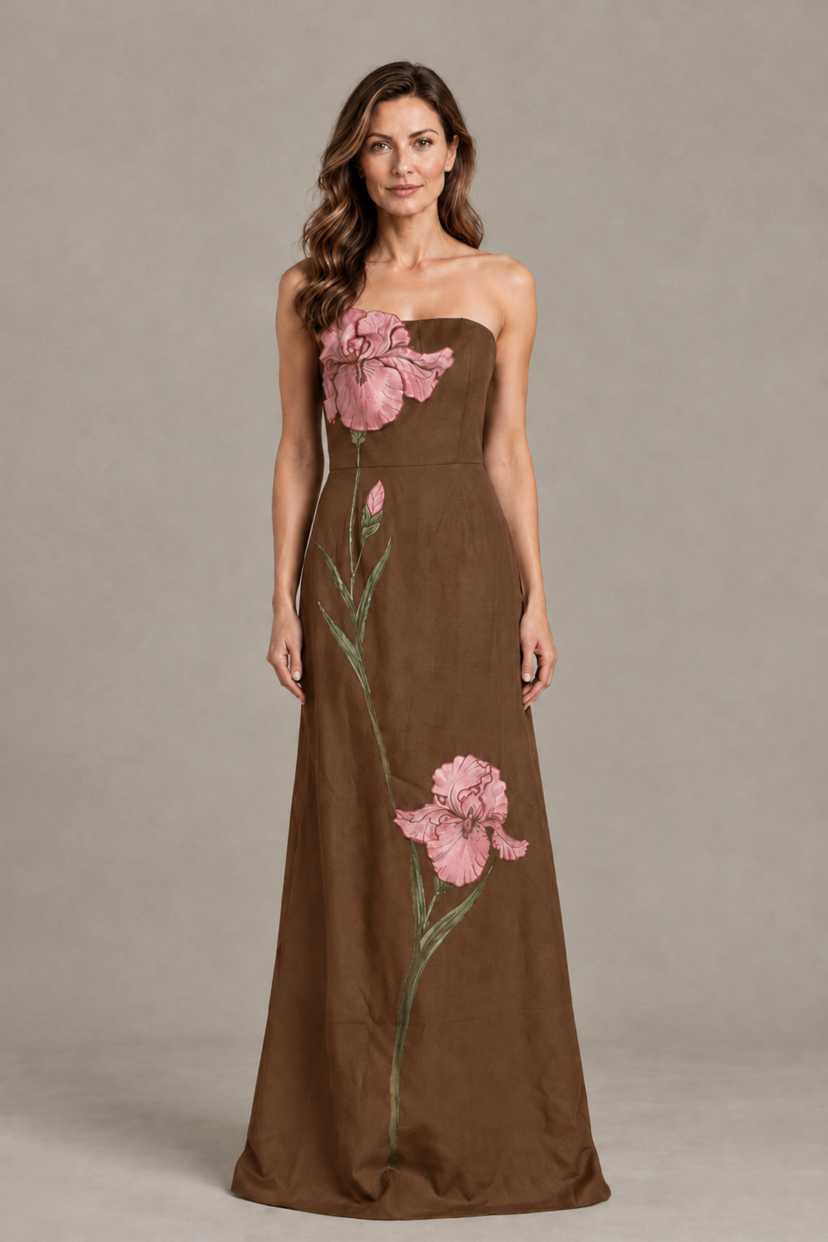 BOLODOO Brown Strapless Floral Mother of the Bride Gown - Brown - Brown_01