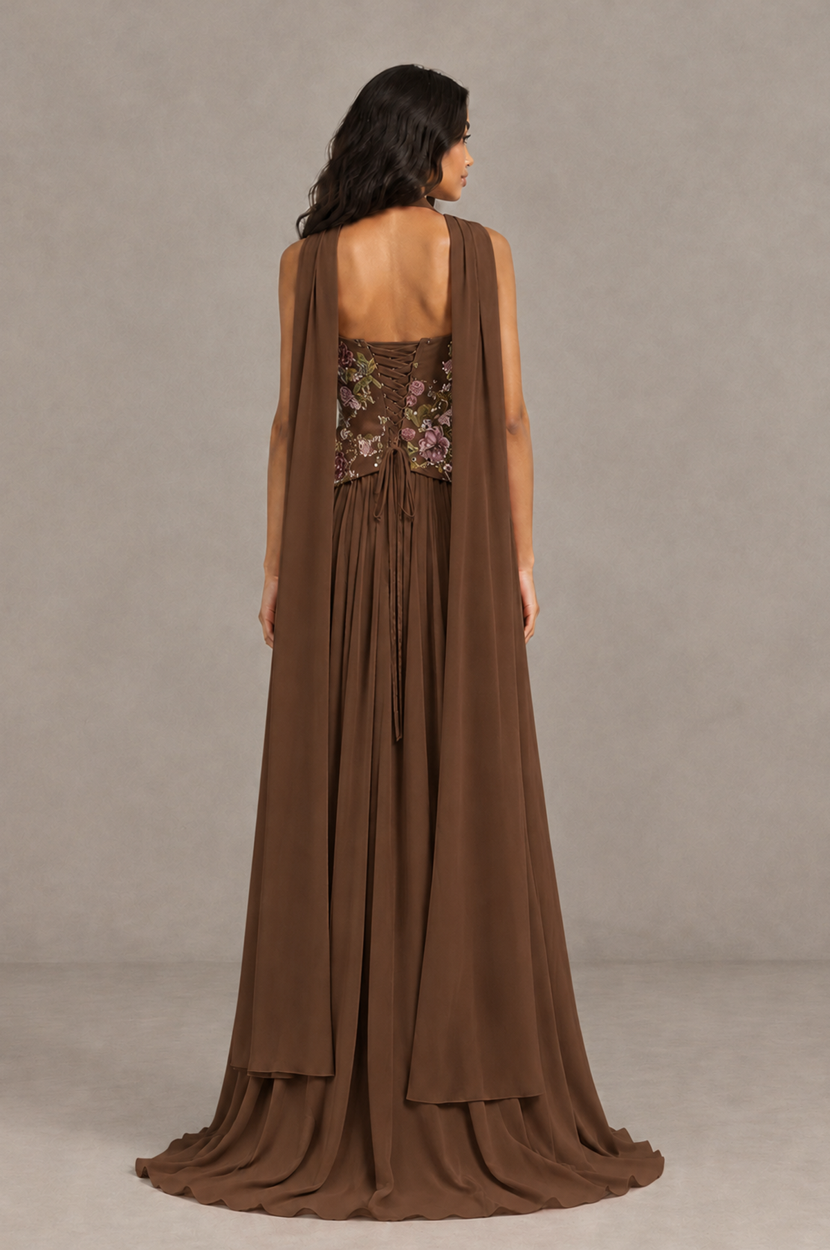 BOLODOO Brown Strapless Beaded Floral Corset Chiffon Maxi Gown – Open Back Prom & Formal Evening Dress - Brown - Brown_02