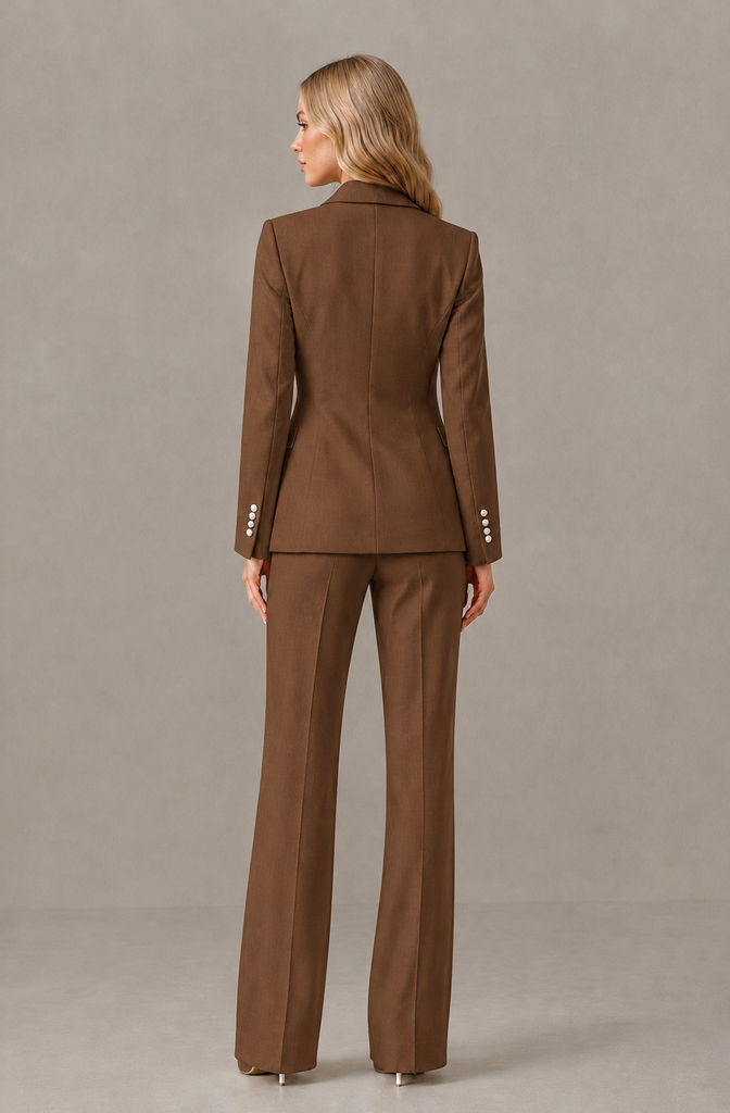 BOLODOO Brown Women's Three-Piece Pantsuit with Blazer & Vest - Brown - Brown_02