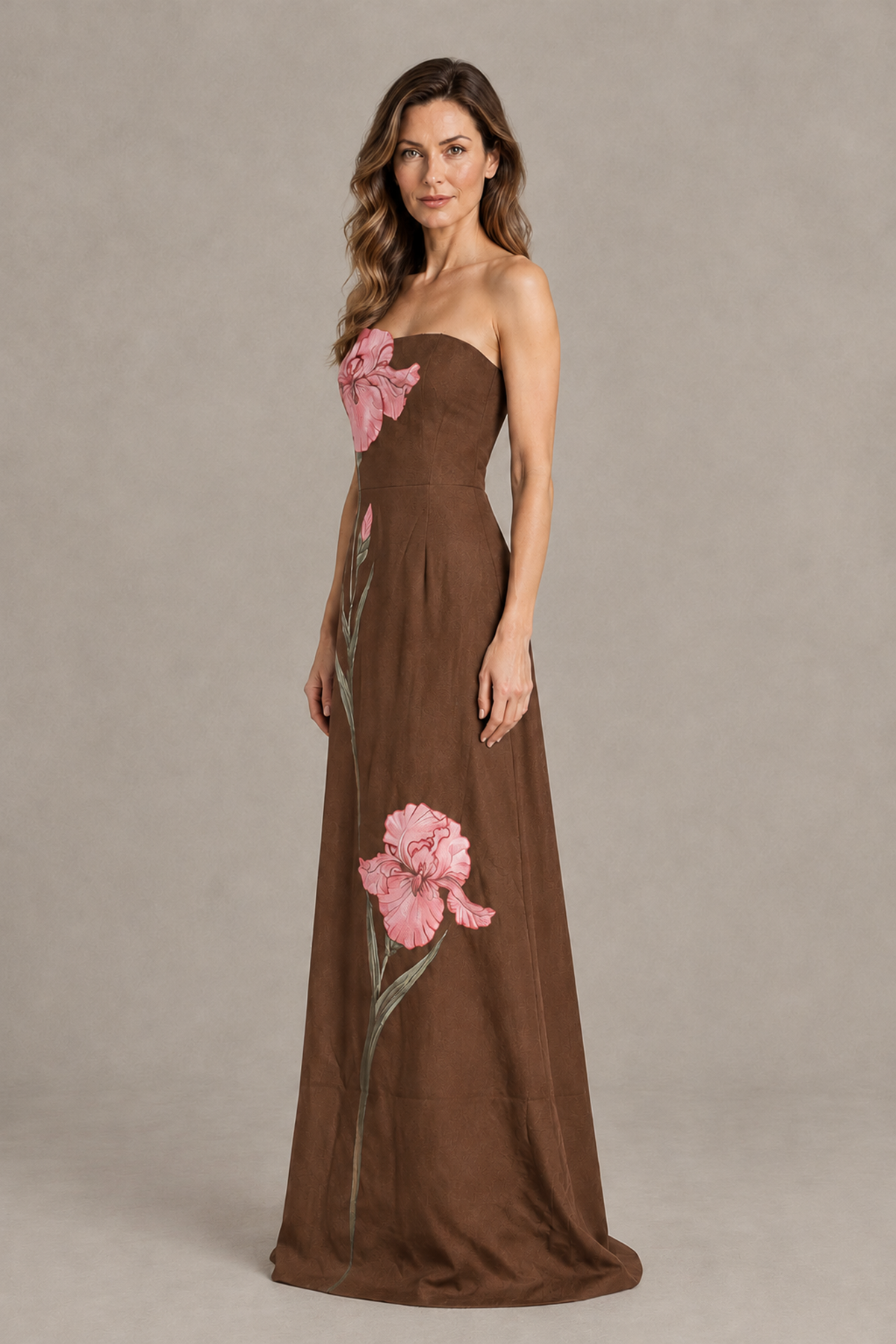 BOLODOO Brown Strapless Floral Mother of the Bride Gown - Brown - Brown_03