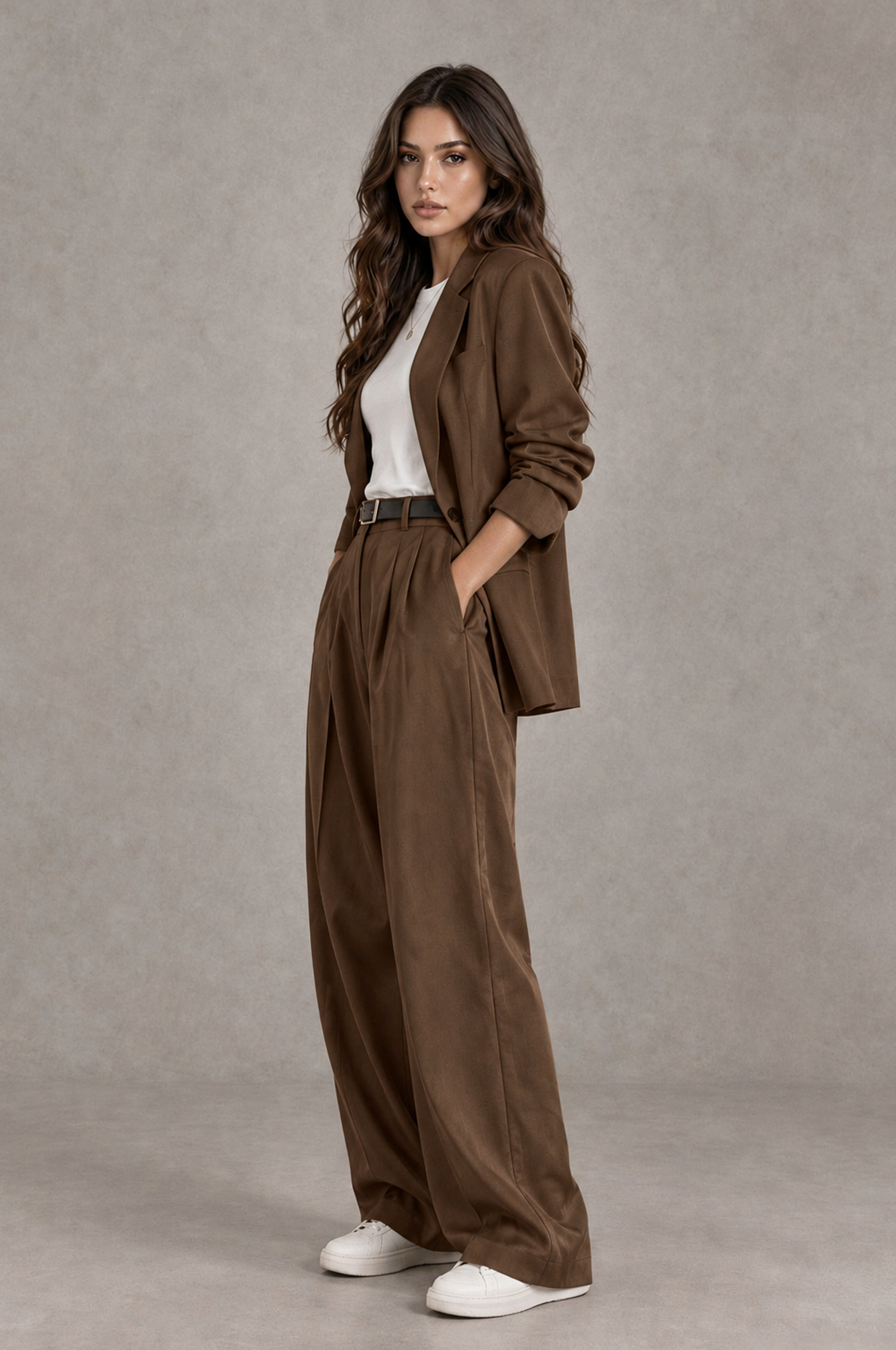 BOLODOO Brown Brown Blazer & Wide-Leg Pants Suit for Women - Brown - Brown_03
