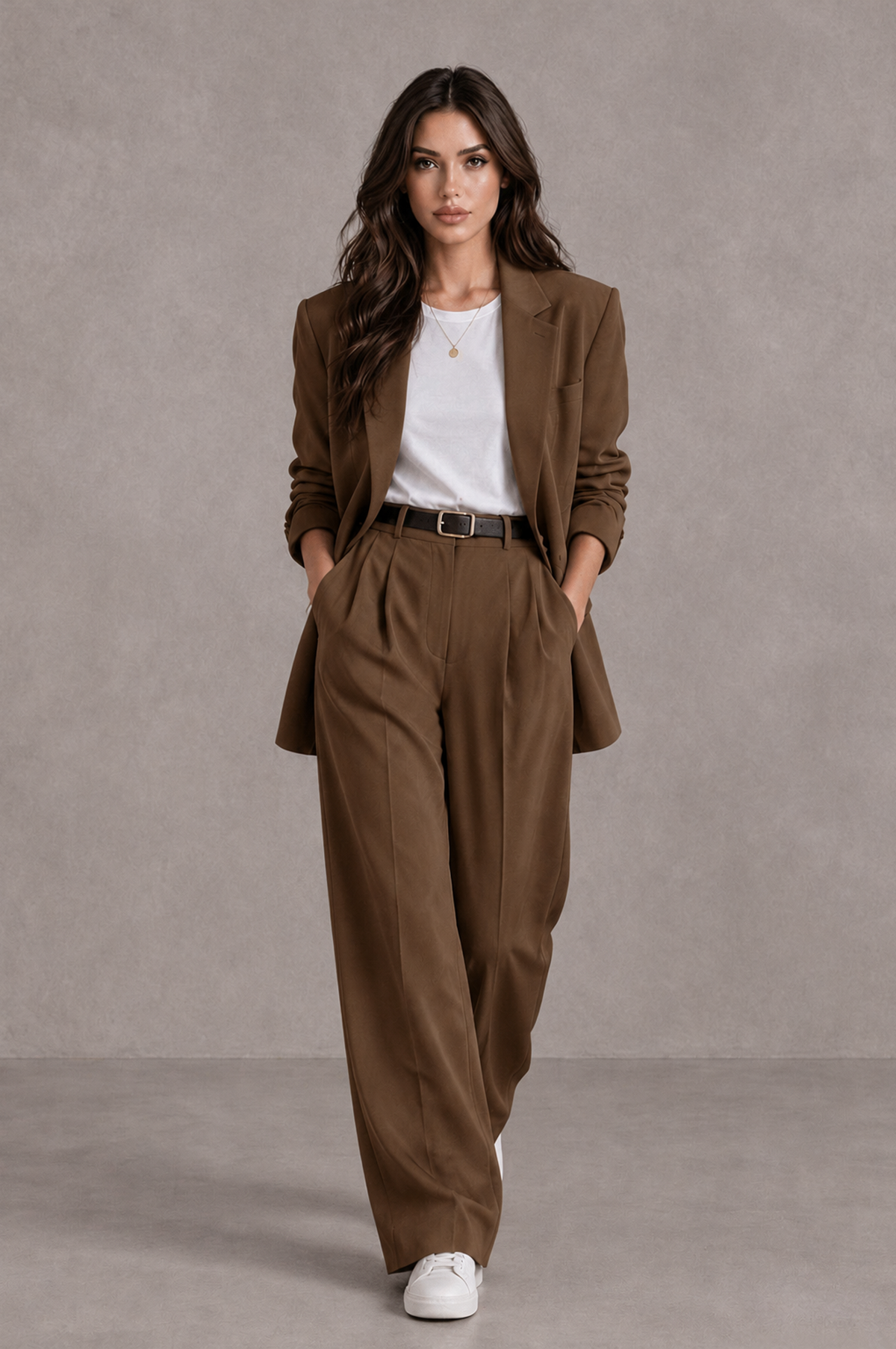 BOLODOO Brown Brown Blazer & Wide-Leg Pants Suit for Women - Brown - Brown_04