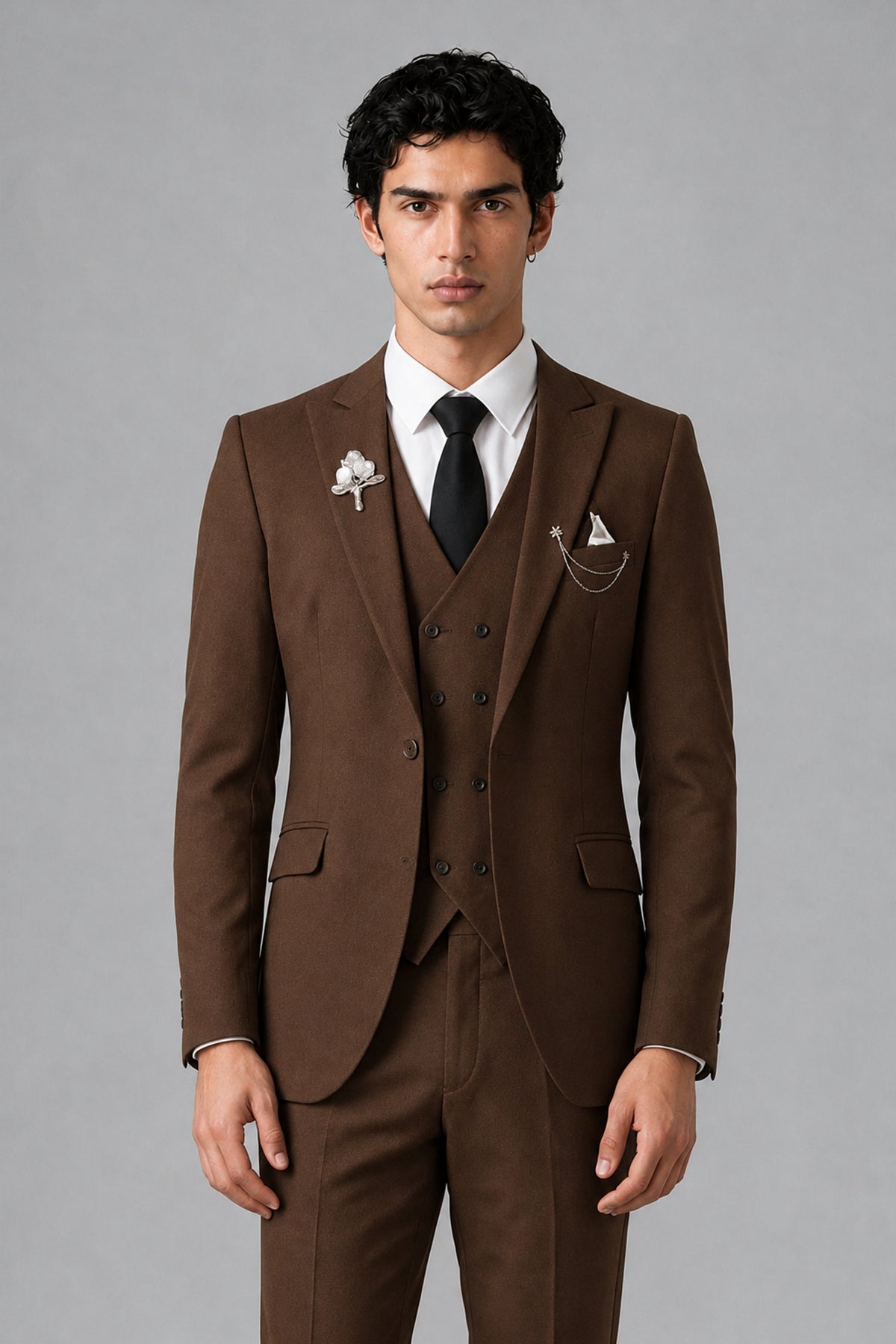 Bolodoo Men's Brown 2-Piece Suit – Notch Lapel Jacket & Trousers - Brown - Brown_1