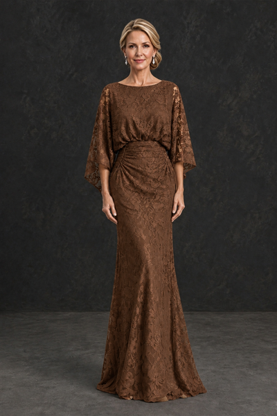 BOLODOO Brown Lace Flutter Sleeve Mother of the Bride Dress - Brown - Brown_1