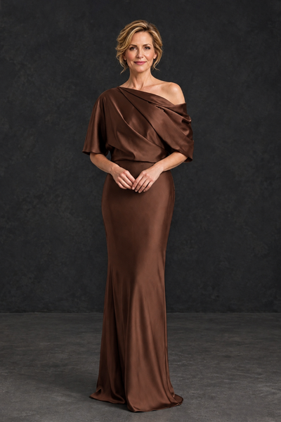 BOLODOO Brown Satin Asymmetric Mother of the Bride Dress - Brown - Brown_1