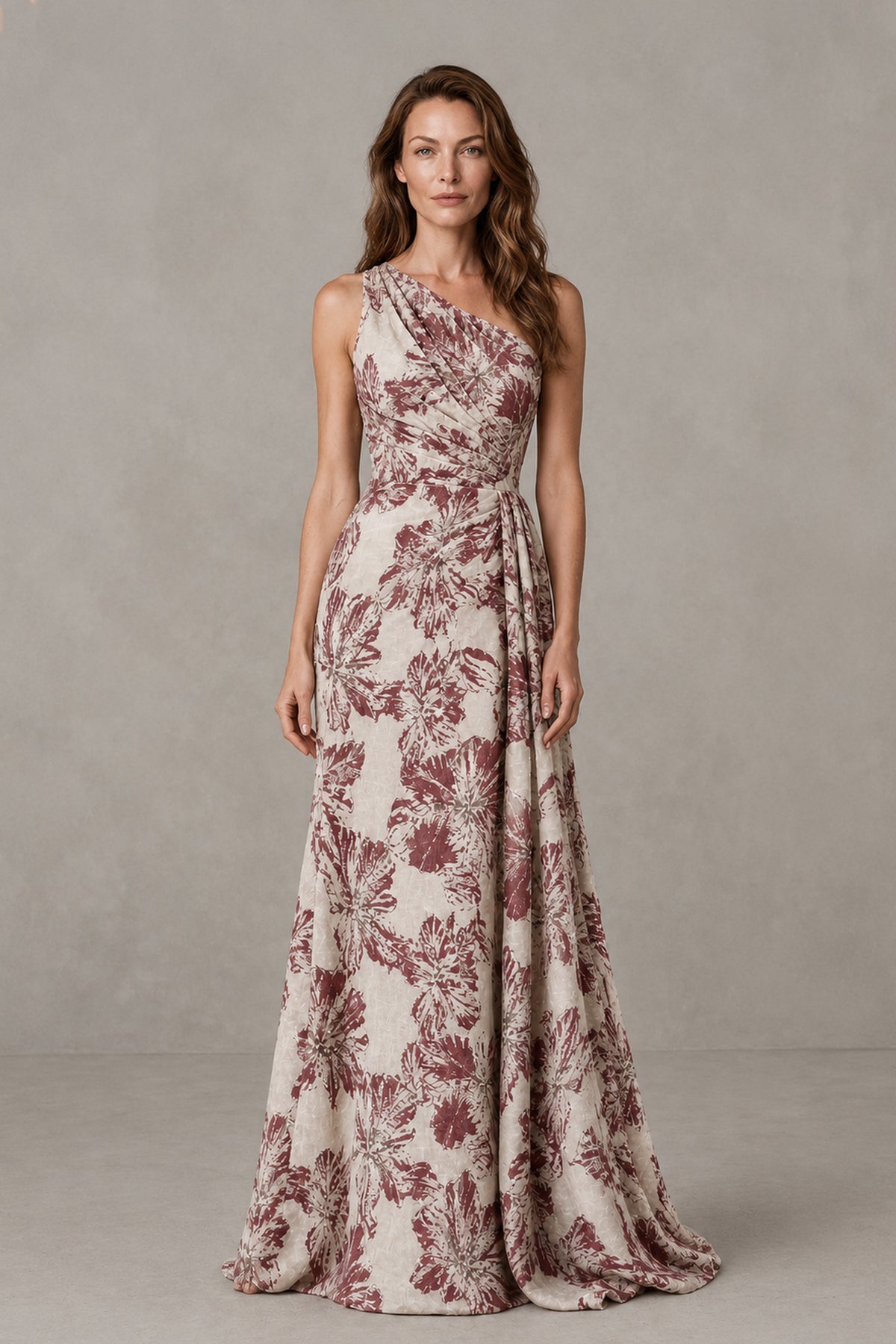BOLODOO Brown One-Shoulder Textured Formal Gown - Brown