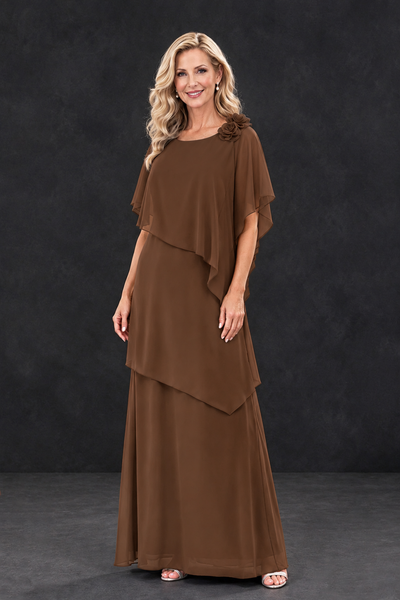BOLODOO Brown Tiered Flutter Sleeve Mother of the Bride Maxi Dress - Brown - Brown_1