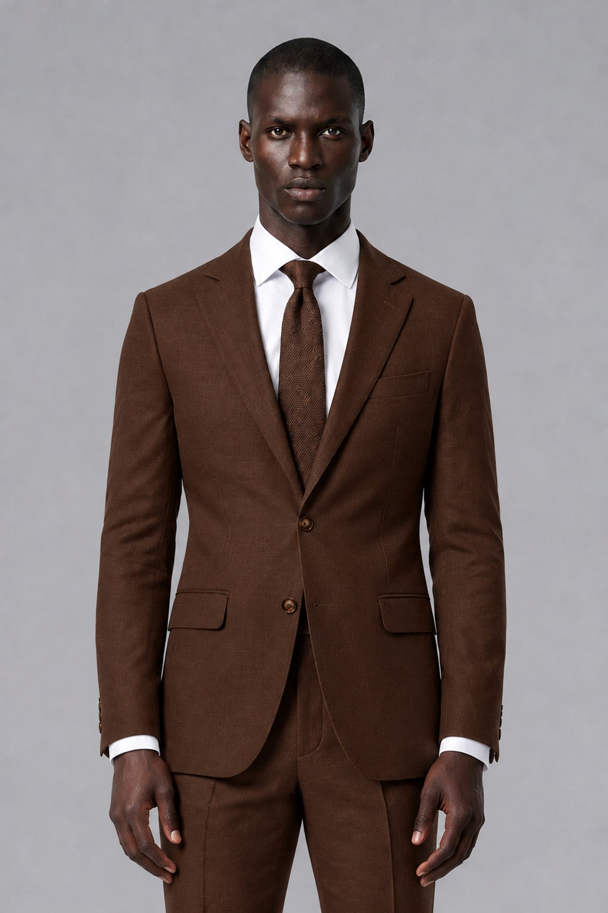 Men's Brown Two-Piece Notch Lapel Suit - Brown - Brown_1