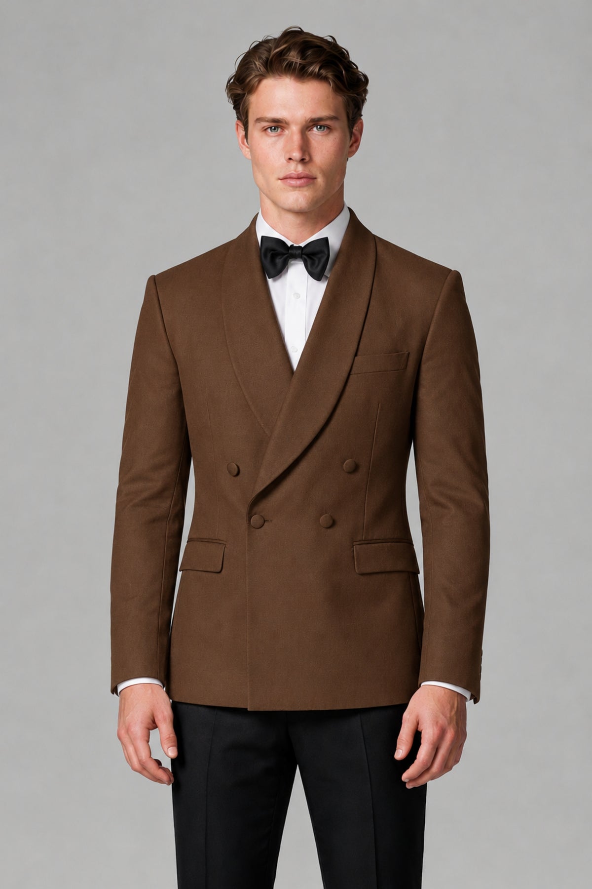 BOLODOO Men's Brown Double-Breasted Tuxedo Blazer – Shawl Lapel Formal Suit Jacket - Brown - Brown_1