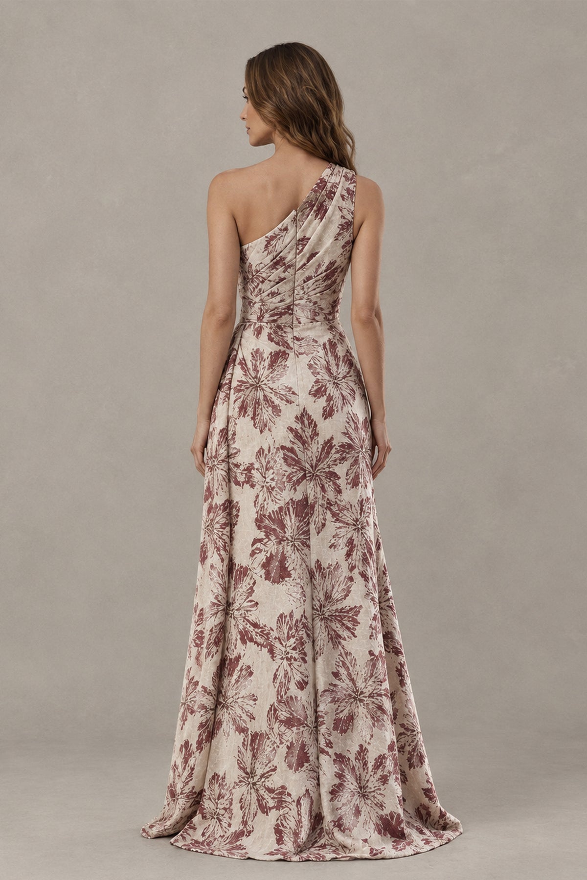 BOLODOO Brown One-Shoulder Textured Formal Gown - Brown