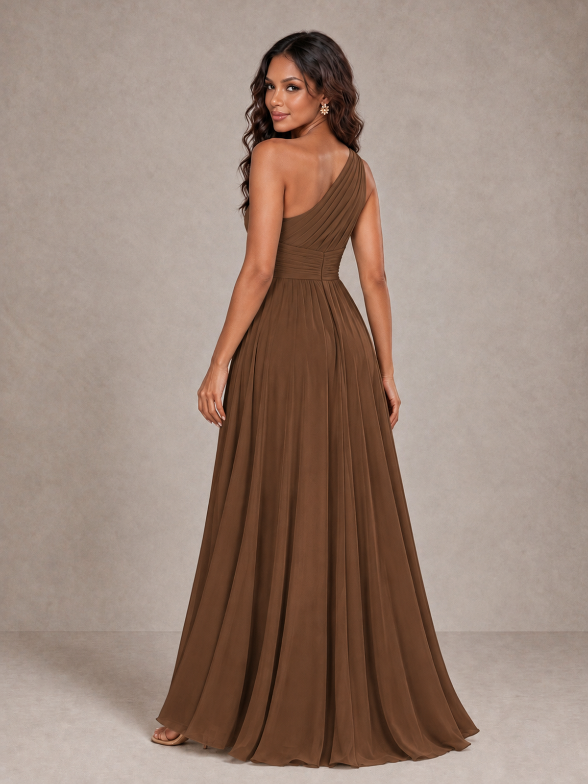 BOLODOO Brown One-Shoulder A-Line Bridesmaid Dress - Brown - Brown_2