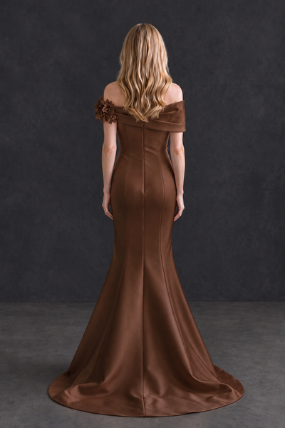 BOLODOO Brown Off-Shoulder Floral Mermaid Mother of the Bride Dress - Brown - Brown_2