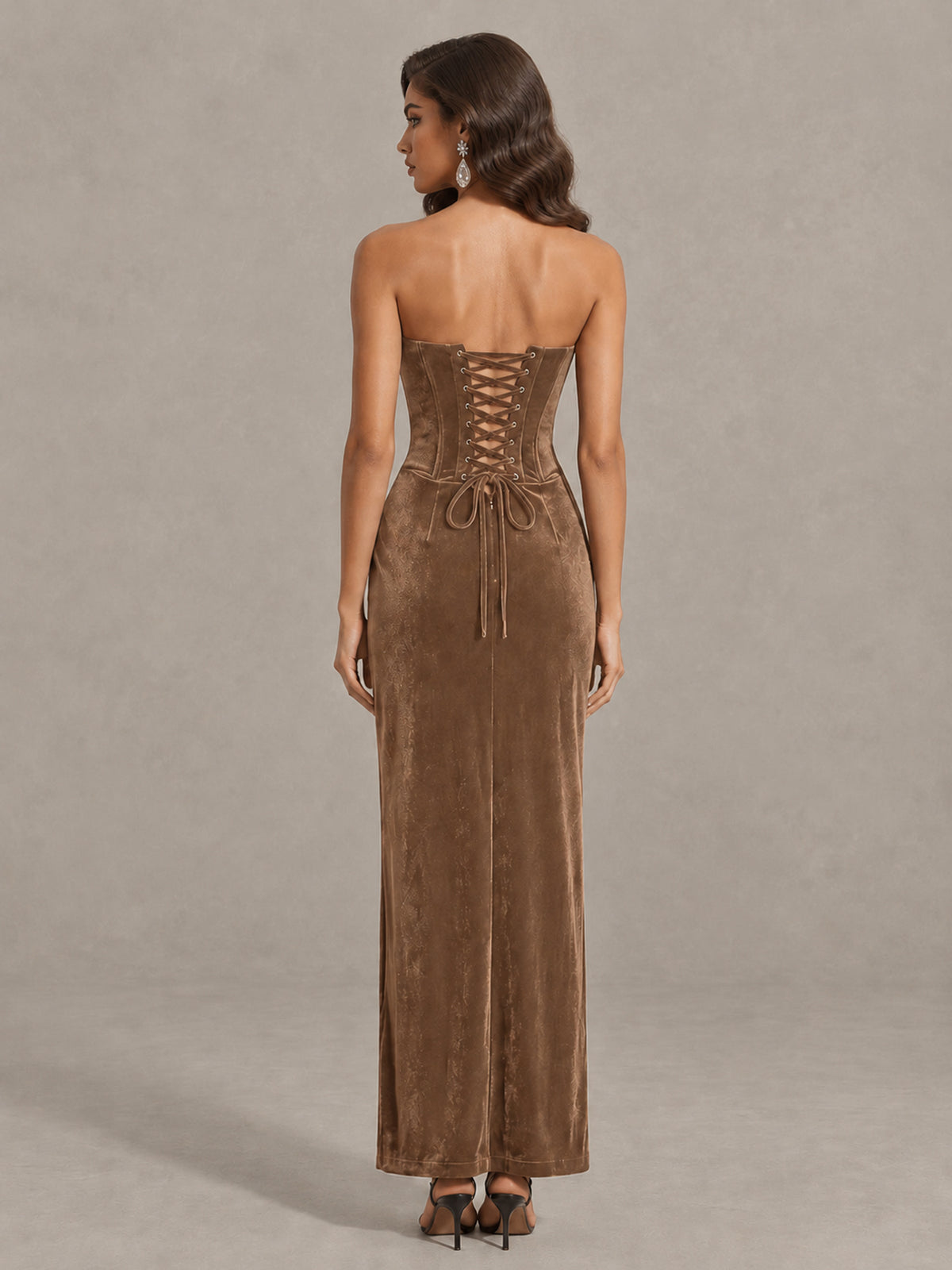 BOLODOO Brown Strapless Velvet Cocktail Maxi Dress - Brown - Brown_2