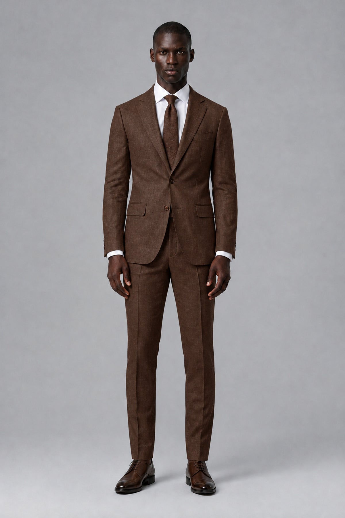 Men's Brown Two-Piece Notch Lapel Suit - Brown - Brown_2