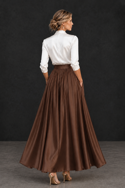 BOLODOO Brown and White V-Neck A-Line Mother of the Bride Dress - Brown - Brown_2