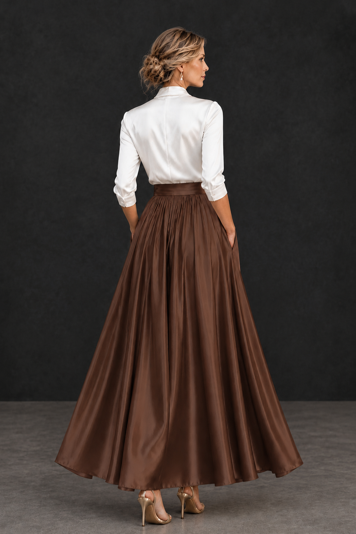 BOLODOO Brown and White V-Neck A-Line Mother of the Bride Dress - Brown - Brown_2