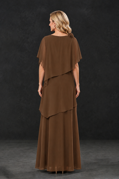 BOLODOO Brown Tiered Flutter Sleeve Mother of the Bride Maxi Dress - Brown - Brown_2
