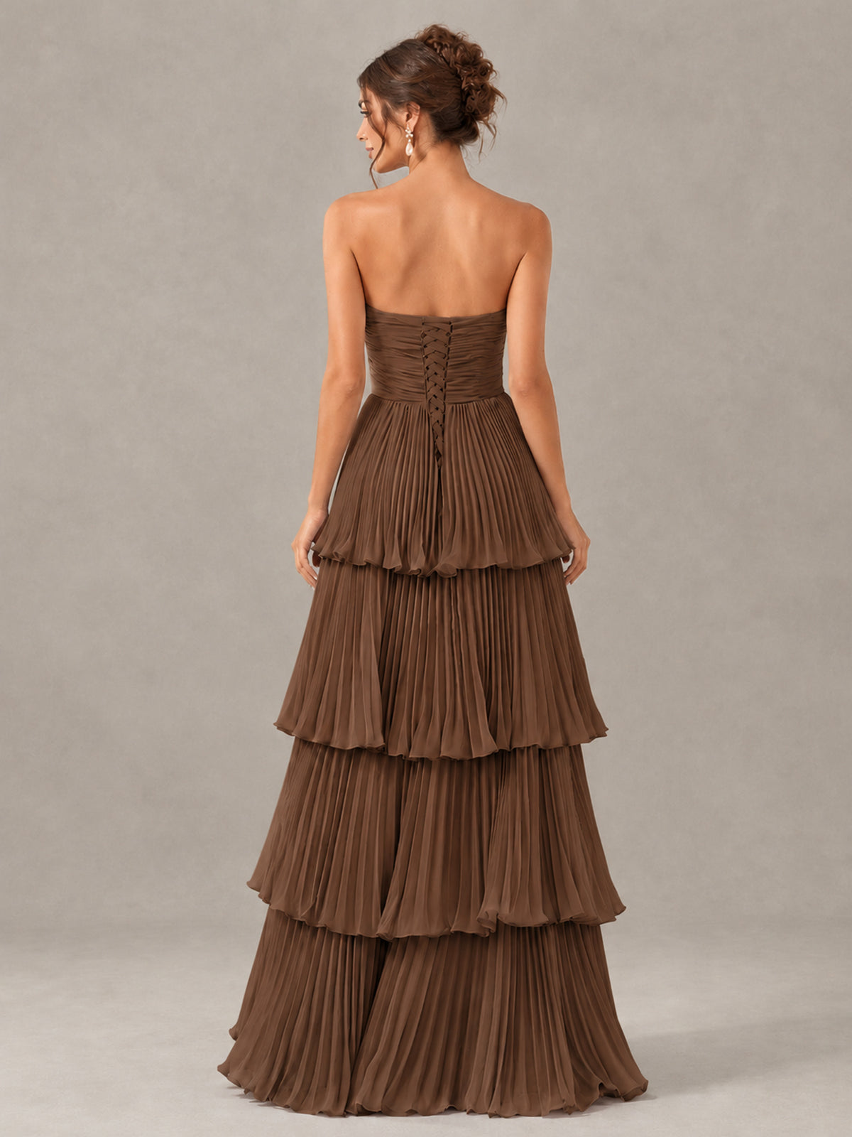BOLODOO Brown Strapless Tiered Pleated Bridesmaid Dress - Brown - Brown_2