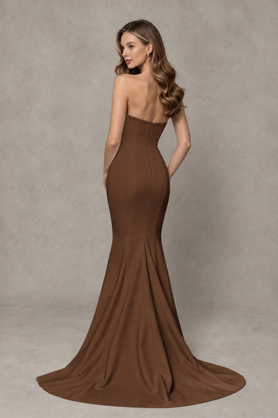 BOLODOO Brown Strapless Mermaid Evening Dress with Ruffle Slit and Train - Brown - Brown_2