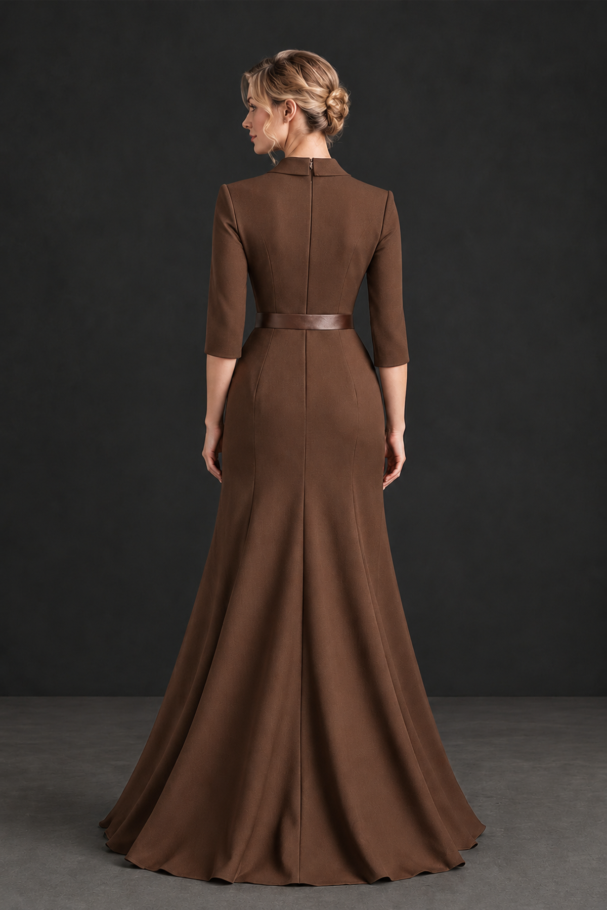 BOLODOO Brown Lapel Ruffle Mother of the Bride Dress with Belt - Brown - Brown_2