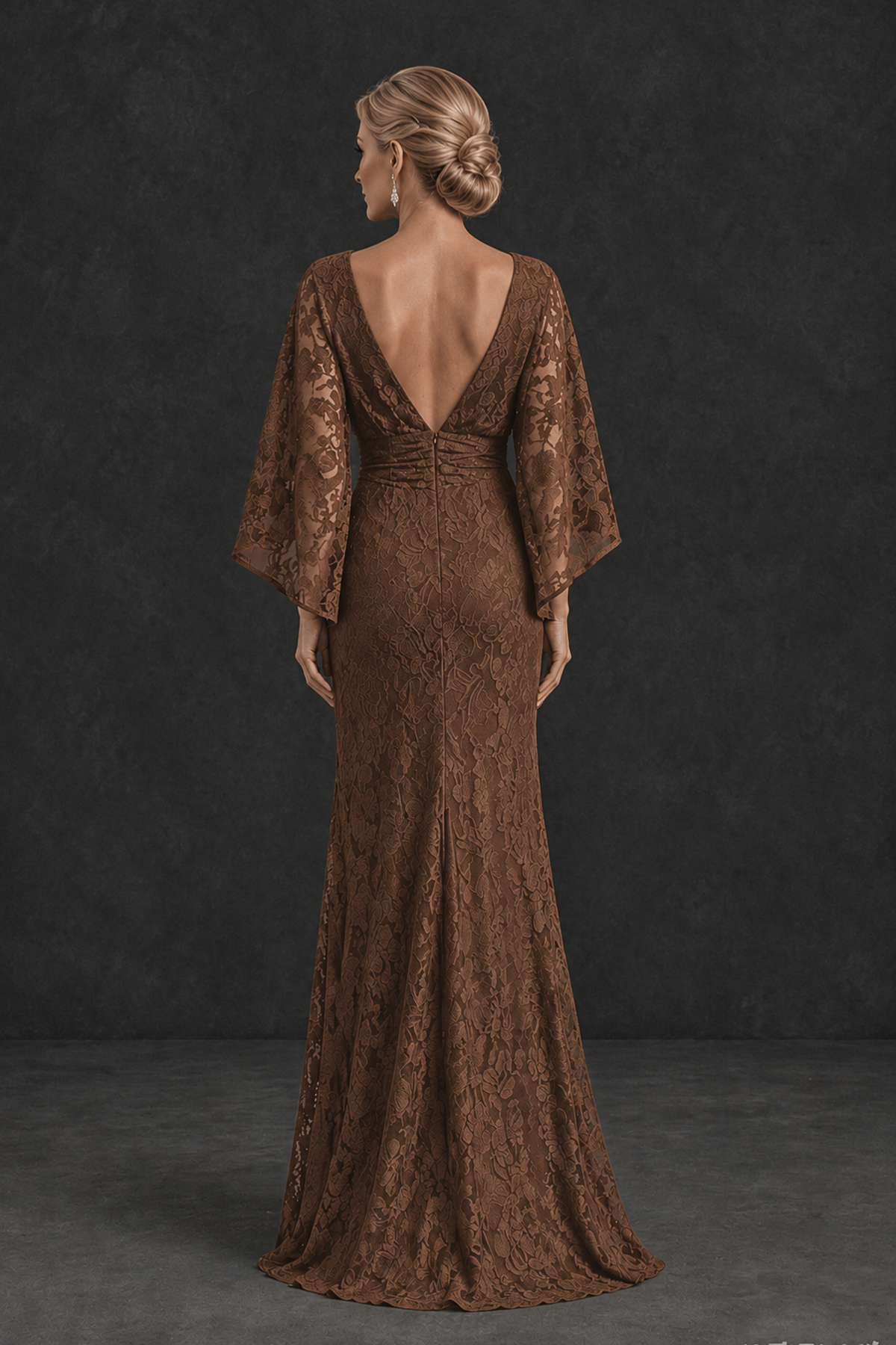 BOLODOO Brown Lace Flutter Sleeve Mother of the Bride Dress - Brown - Brown_2