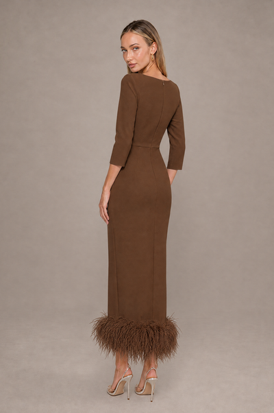 BOLODOO Brown Feather-Trim Twist-Waist Midi Dress - Brown - Brown_2