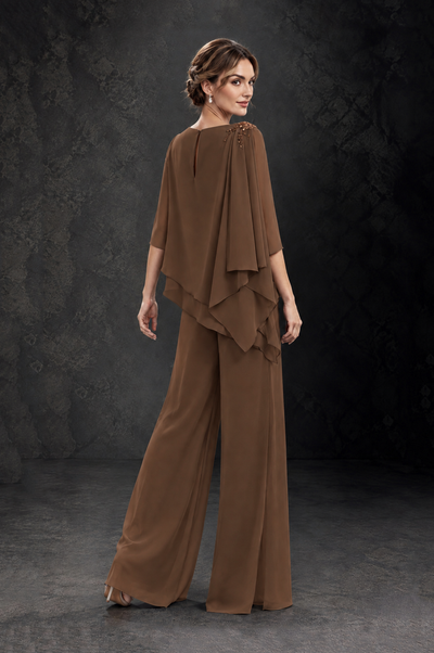 BOLODOO Brown Layered Wide-Leg Mother of the Bride Pant Suit - Brown - Brown_2