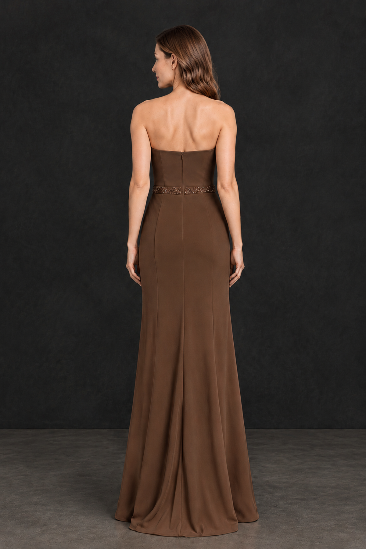 BOLODOO Brown Strapless Mother of the Bride Dress with 3D Floral Appliques - Brown - Brown_2