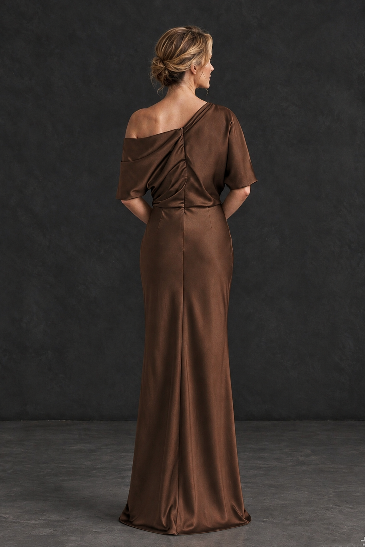 BOLODOO Brown Satin Asymmetric Mother of the Bride Dress - Brown - Brown_2
