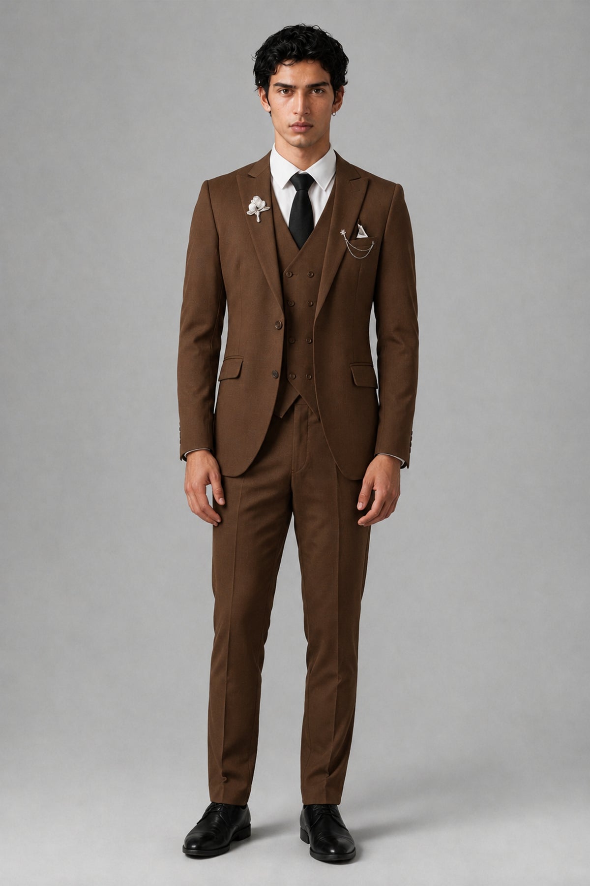 Bolodoo Men's Brown 2-Piece Suit – Notch Lapel Jacket & Trousers - Brown - Brown_2