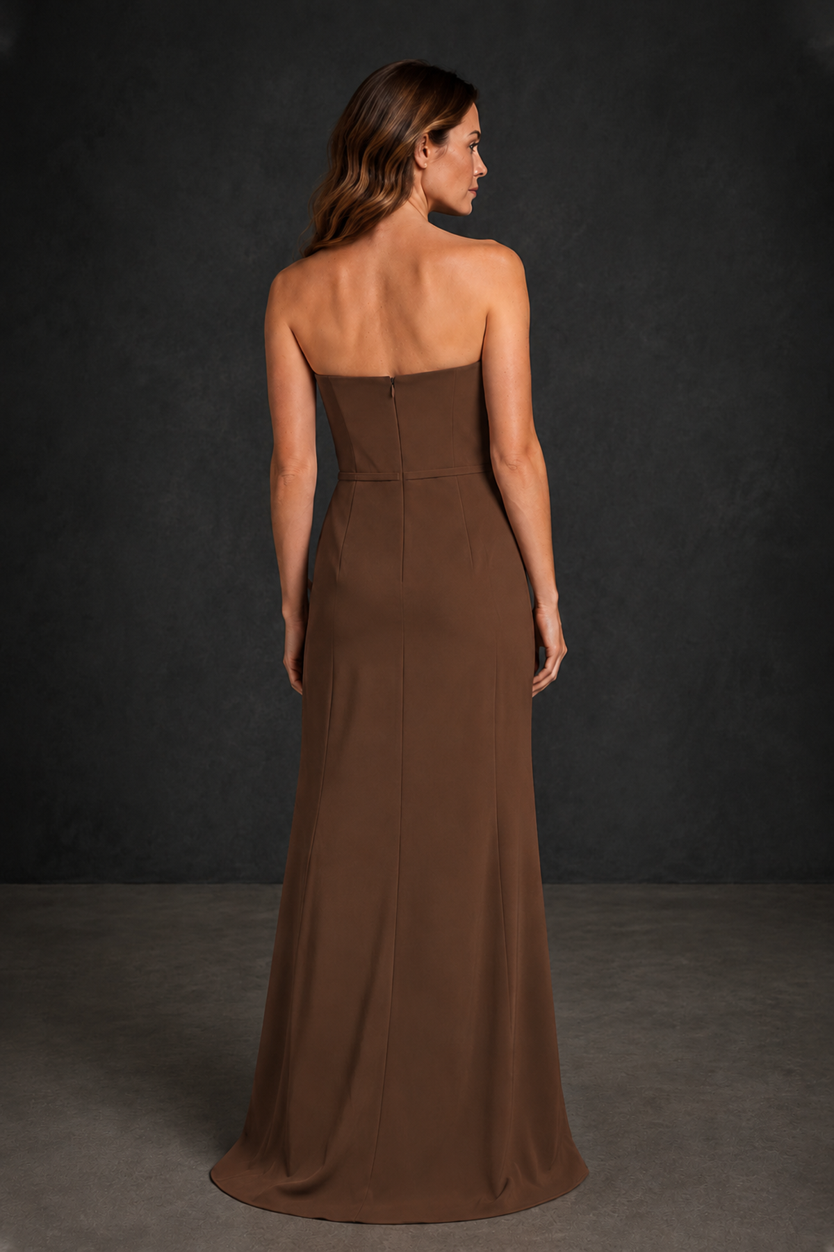 BOLODOO Brown Strapless Mother of the Bride Dress with Ruffle Detail - Brown - Brown_2