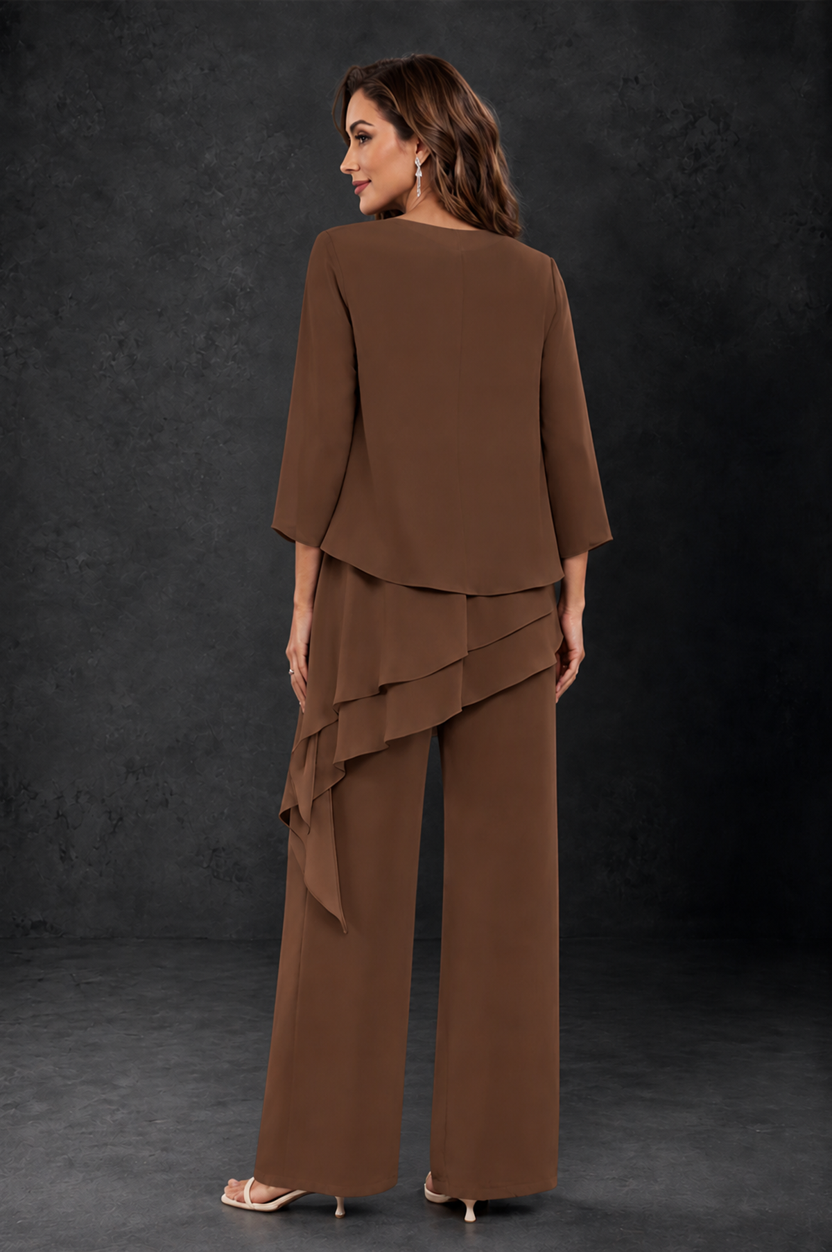 BOLODOO Brown Layered Mother of the Bride Pantsuit with Jacket - Brown - Brown_2