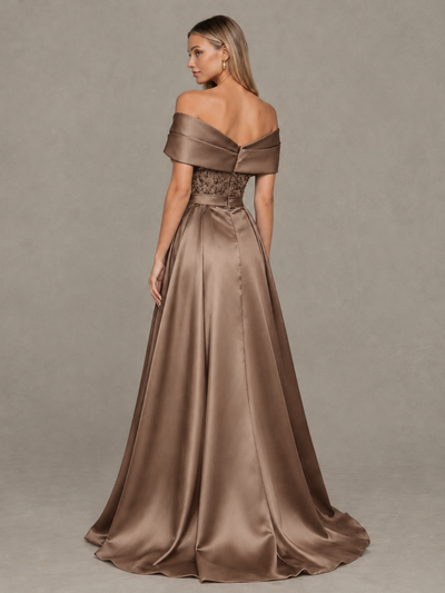 BOLODOO Brown Sequin Mermaid Evening Dress with Detachable Satin Overskirt and Sweep Train - Brown - Brown_2