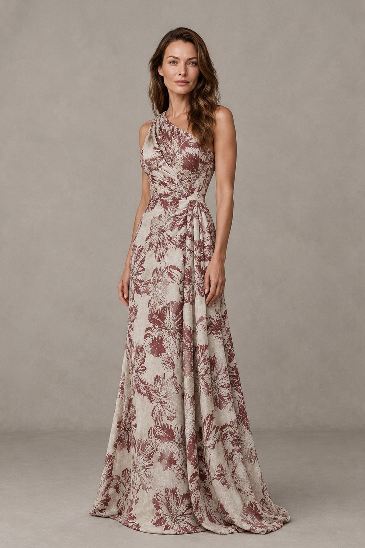 BOLODOO Brown One-Shoulder Textured Formal Gown - Brown