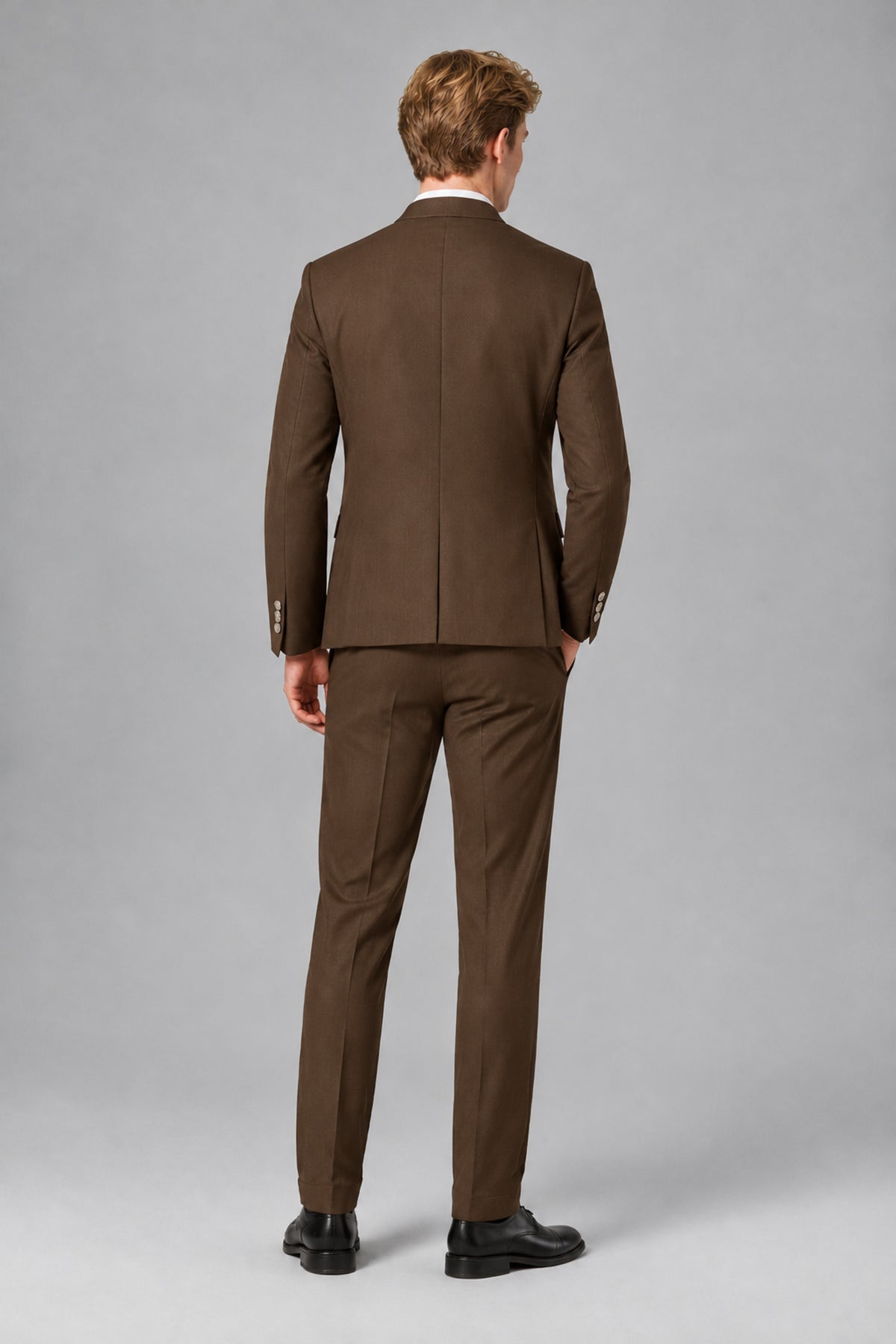 Bolodoo Men's Brown Mandarin Collar 3-Piece Suit – Jacket, Vest & Trousers - Brown - Brown_3