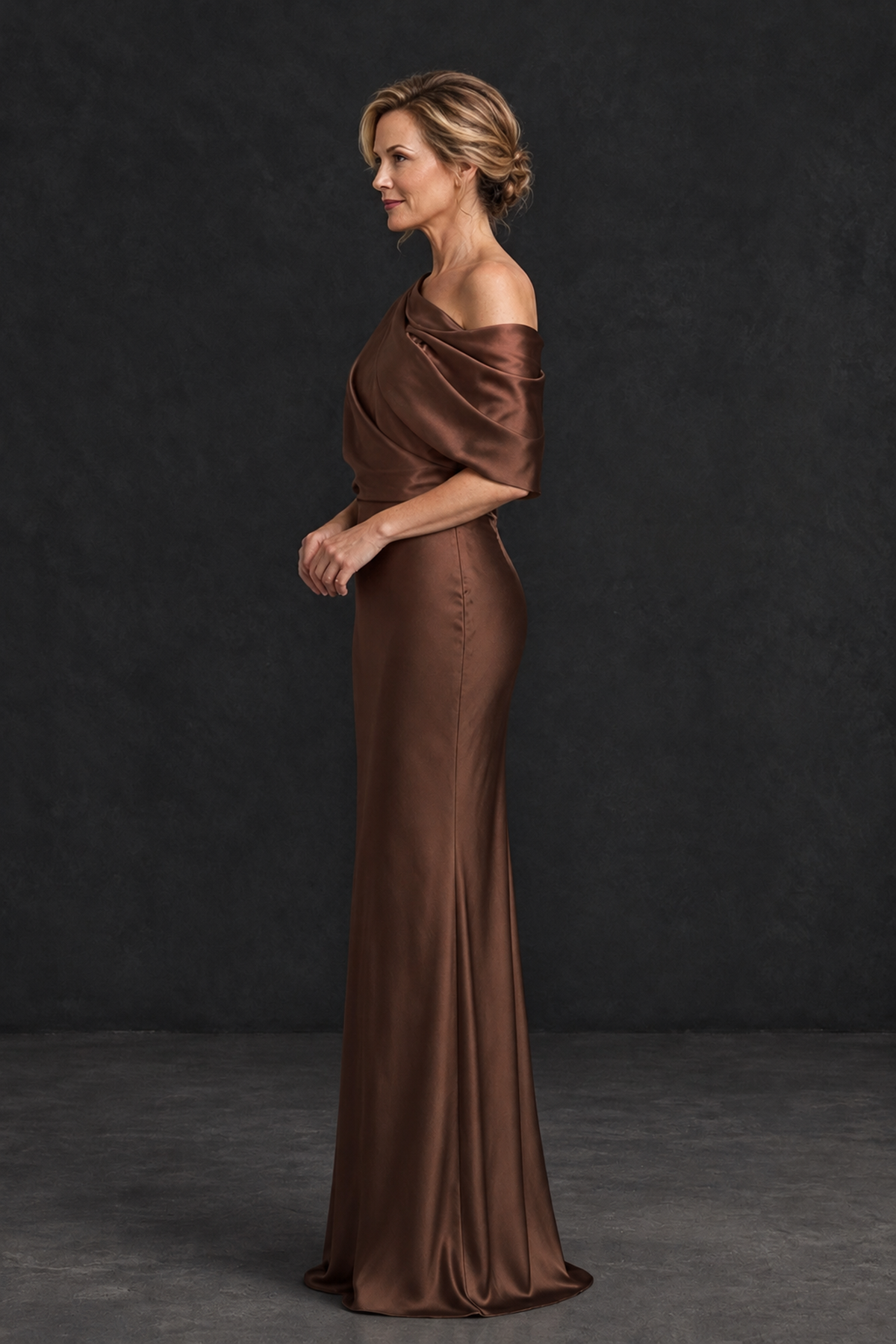 BOLODOO Brown Satin Asymmetric Mother of the Bride Dress - Brown - Brown_3
